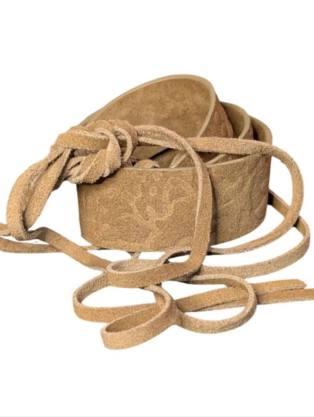 Unbranded Boho Suede (?) Wrap Belt tan Brown Obi Tie Waist fringe OS Festival